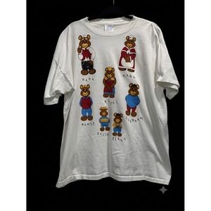 Vintage Fashion Gear Bear Family Graphic T-Shirt White XXL Made in USA Mens